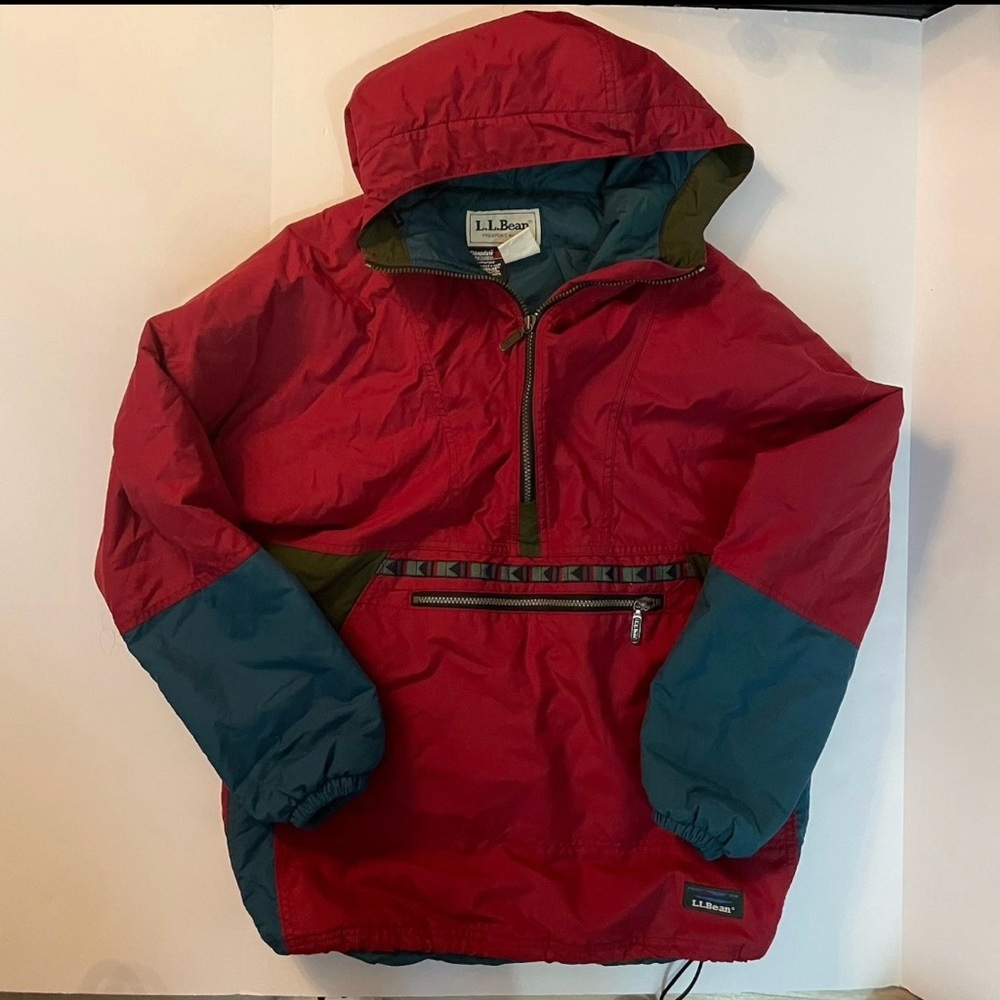 VNTG LL Bean Pull Over Zip Coat Men's S Red/Green Made In USA Aztec Pattern Line